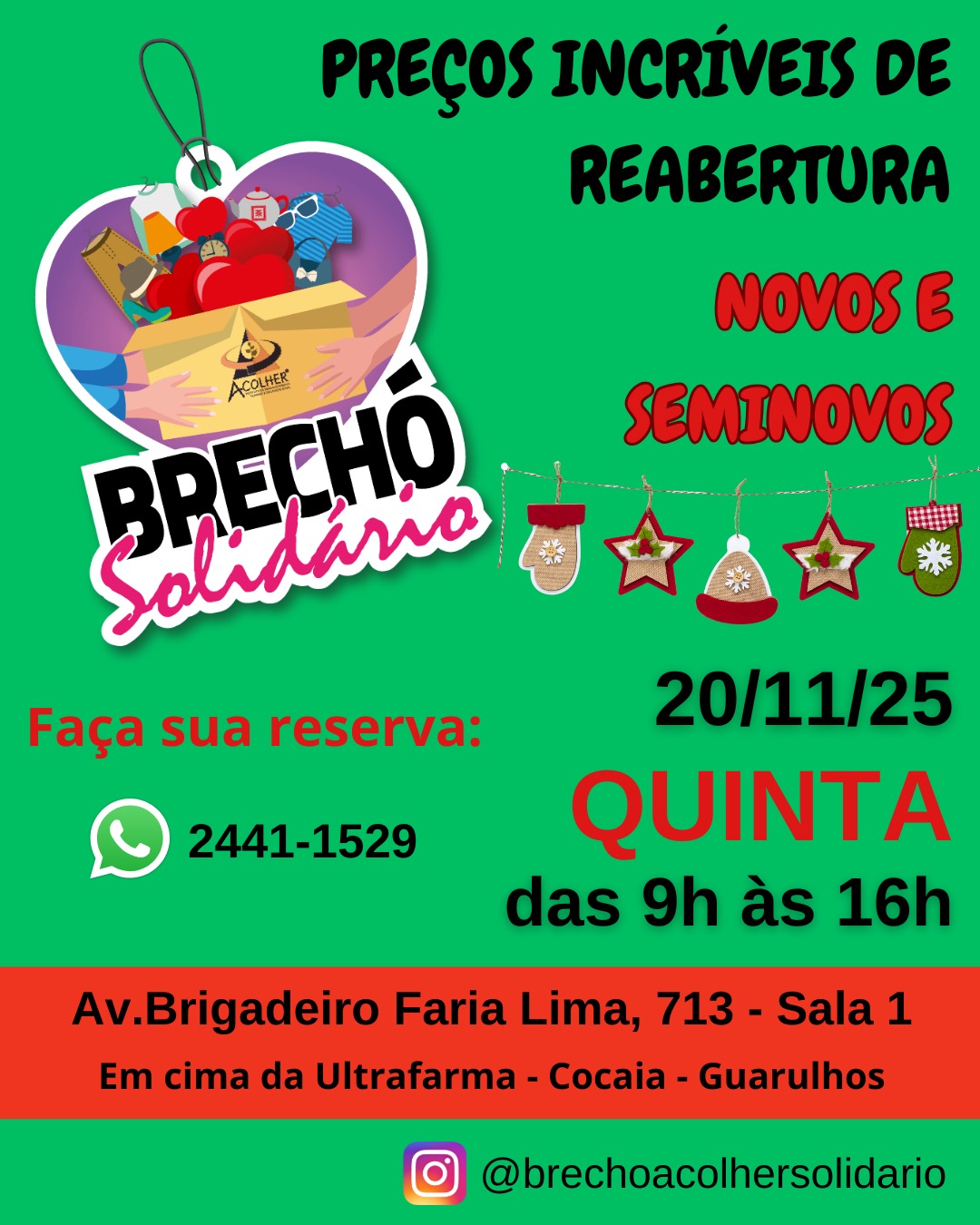 Acolher instituto reabre brechó solidário com peças a preços acessíveis