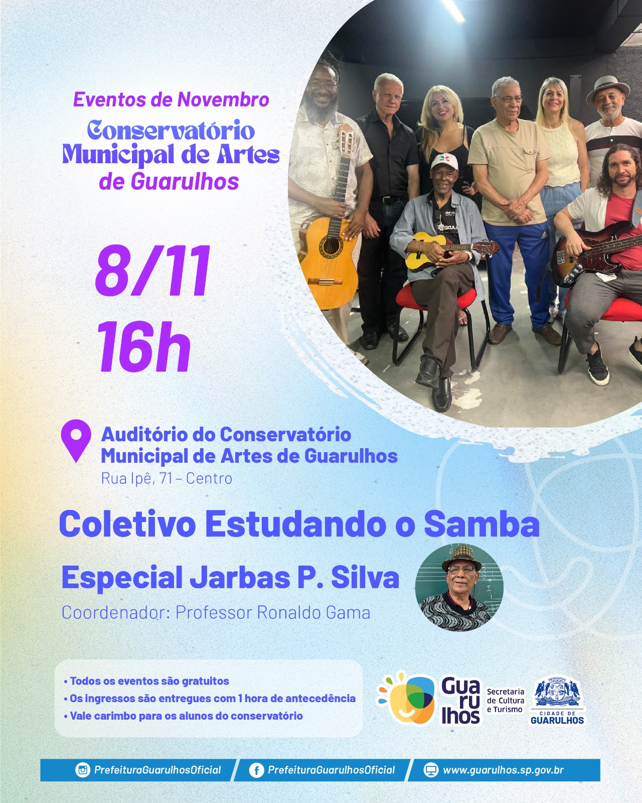Estudando o samba: apresentação gratuita no conservatório municipal